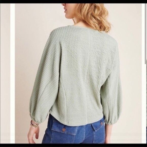 Anthropologie Sage Green Textured Puff Long Sleeve Top Like New Condition Large - Picture 3 of 8